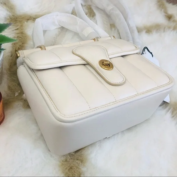 Authentic Brand New Coach Willis Top Handle 18 C3844 Quilting in Chalk Color - Picture 4 of 11